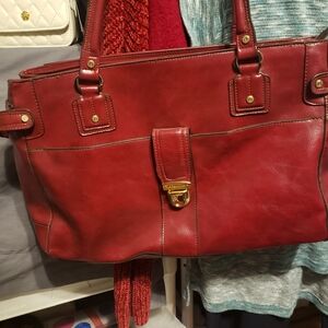 Liz Claiborne Red Tote Bag with Gold Accents